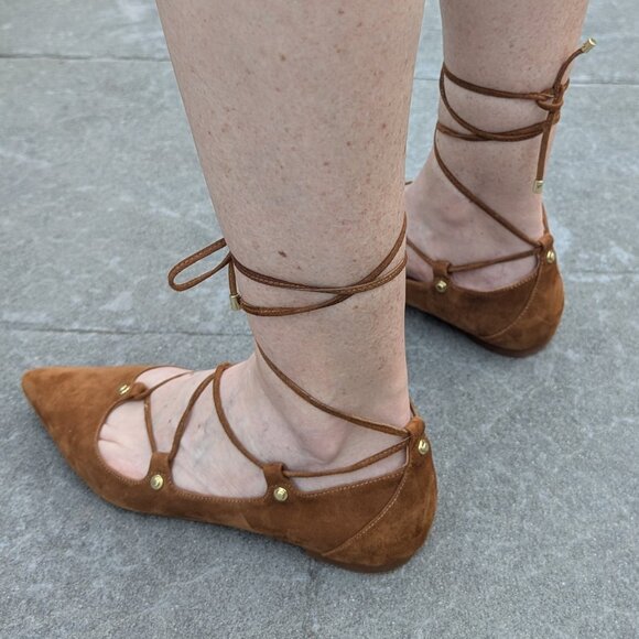 "Halogen" brand ladies' suede shoes, size 8, camel color, ankle/calf lace-up - Picture 3 of 10